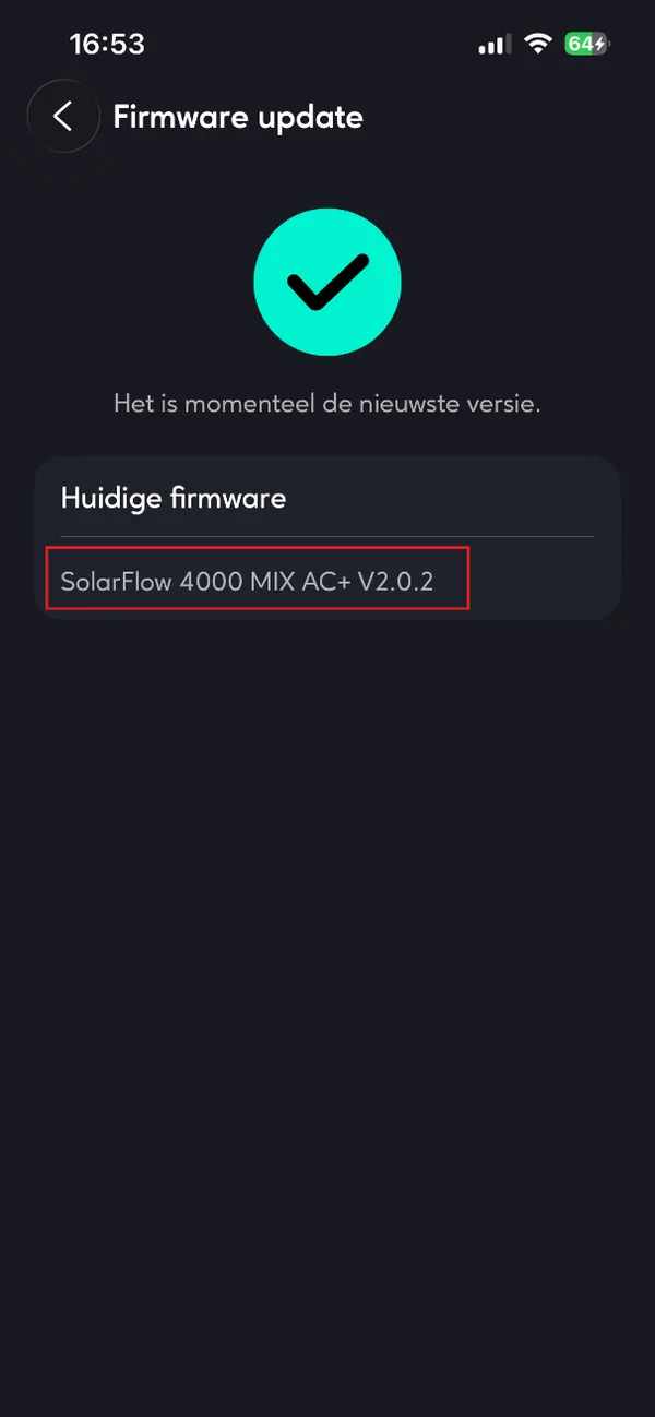 Firmware update voltooid met de huidige firmwareversie