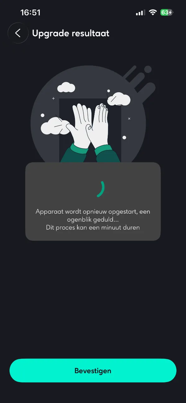 Apparaat wordt opnieuw opgestart na de firmware-update