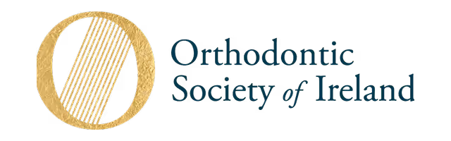Logo of the Orthodontic Society of Ireland featuring a gold circle with diagonal lines and text.