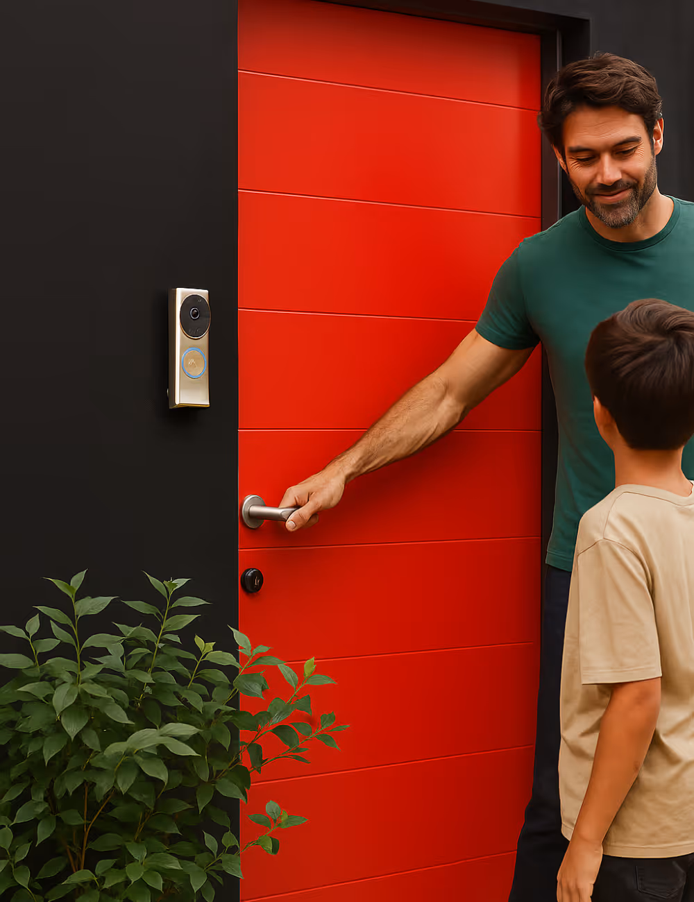 תמונה של אבא ובן משתמים במנעול חכם 