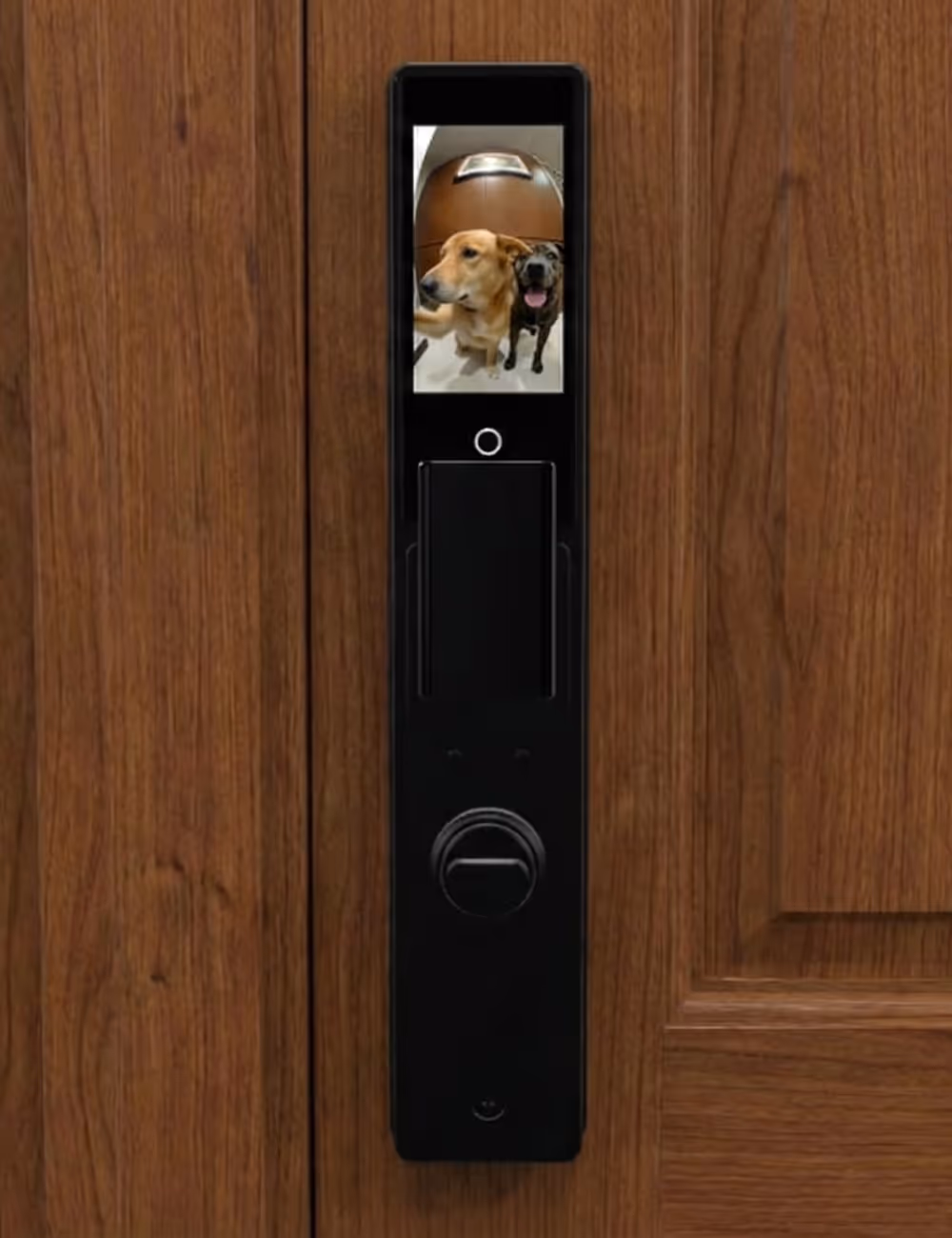 מנעול חכם מותקן על דלת עץ