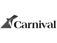 Carnival cruise line logo with stylized ship funnel and text.