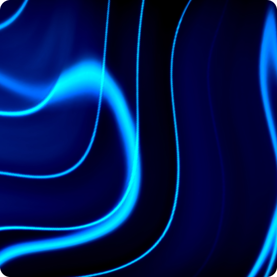 Abstract blue neon light streaks on a dark background creating a flowing wave pattern.