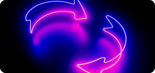 Two glowing neon arrows forming a circular loop on a dark background.