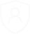 Shield icon with a small person silhouette inside representing user protection.