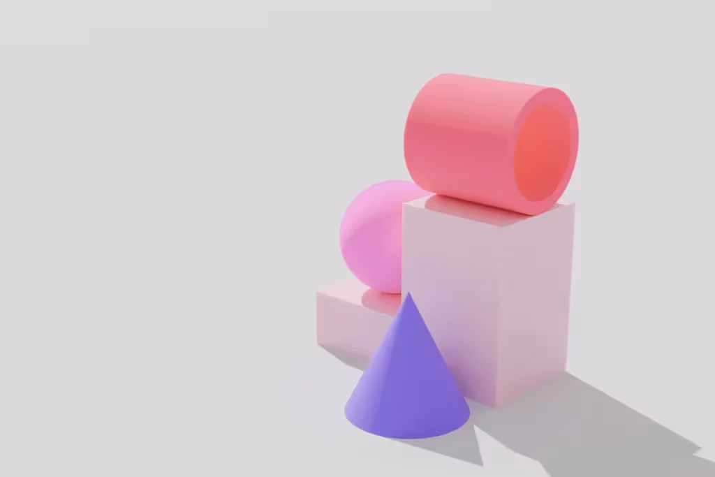 Abstract arrangement of soft-toned geometric shapes on a light background.