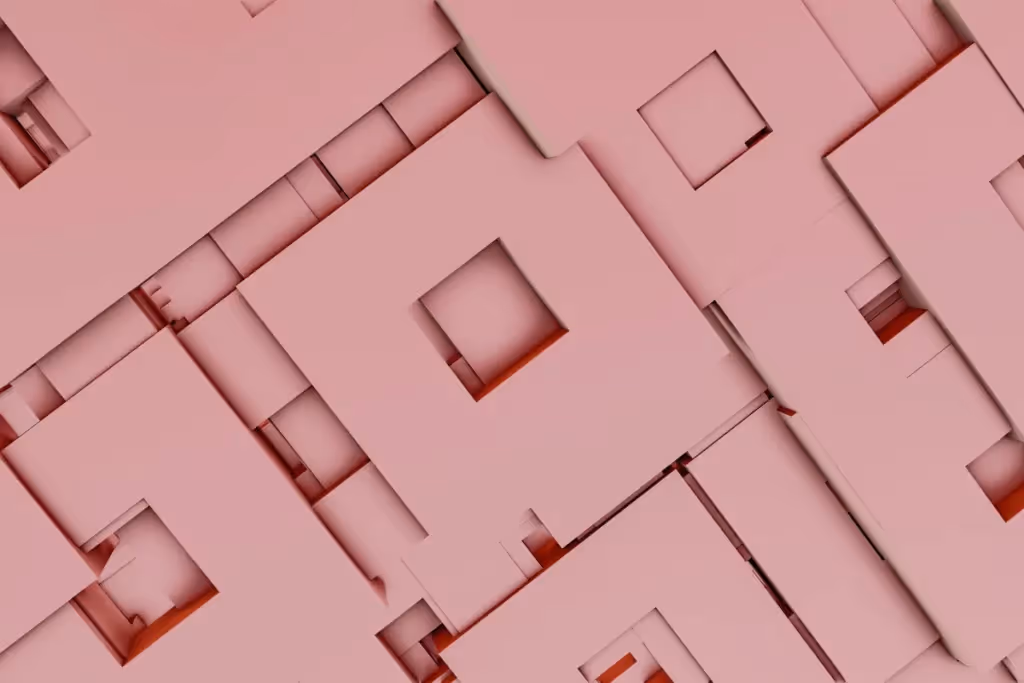 Abstract pink square shapes with shadows creating a repetitive pattern.