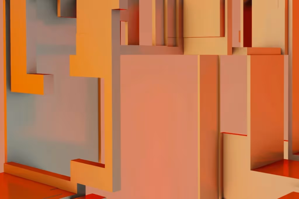 Architectural abstract design with bold orange and neutral hues.