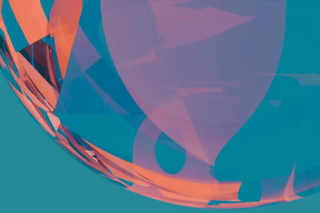 A vibrant abstract design with overlapping pastel colors in pink, blue, and orange tones, creating a dynamic, fluid effect.