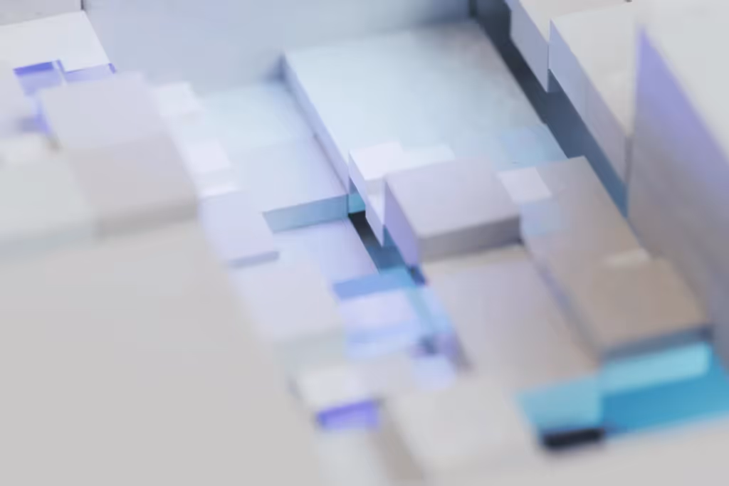 Modern tech-inspired digital architecture with geometric shapes and gradients.