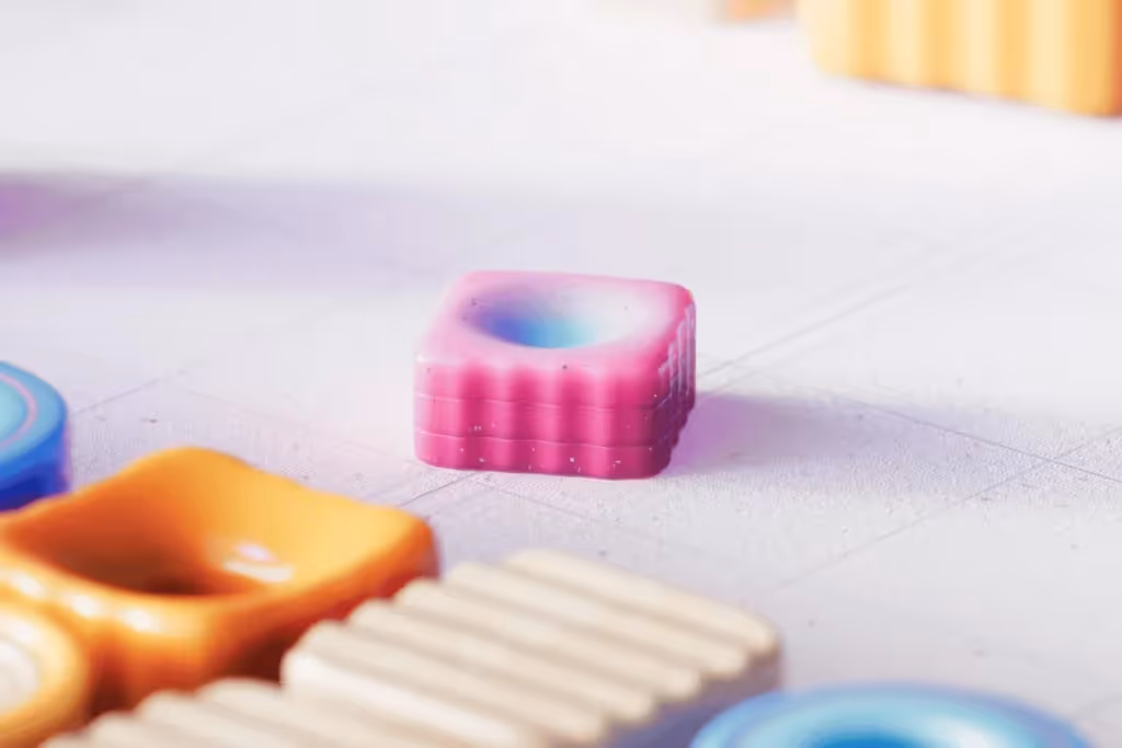 3D-rendered abstract design with colorful geometric shapes.