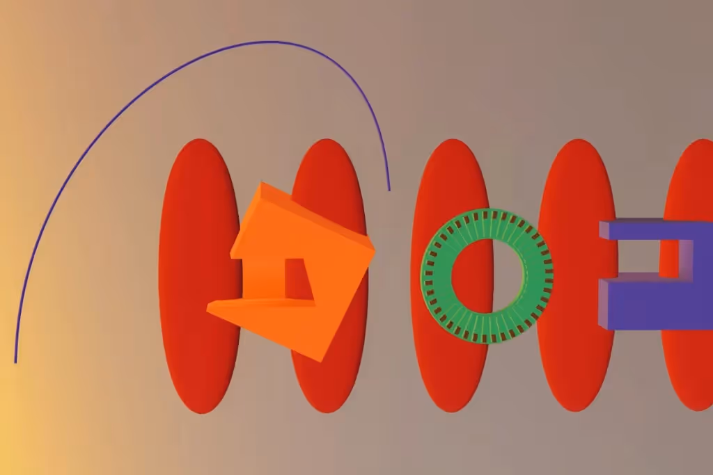 Minimalist 3D visualization with abstract architecture and conceptual forms.