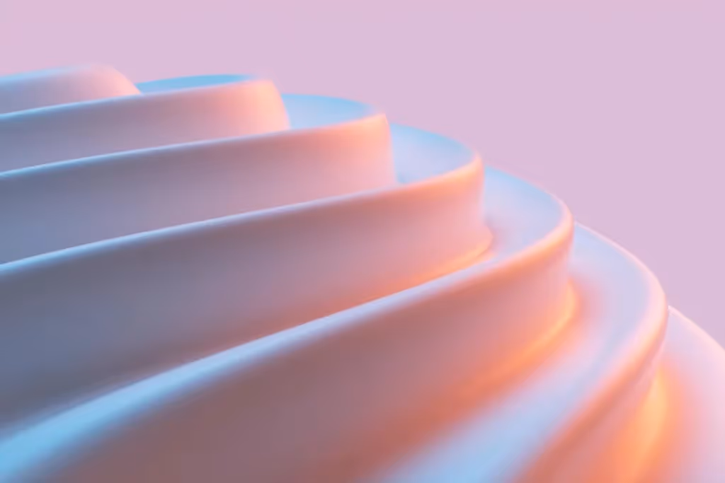 Abstract architecture-inspired design with rounded, stacked layers creating a dynamic wave effect.