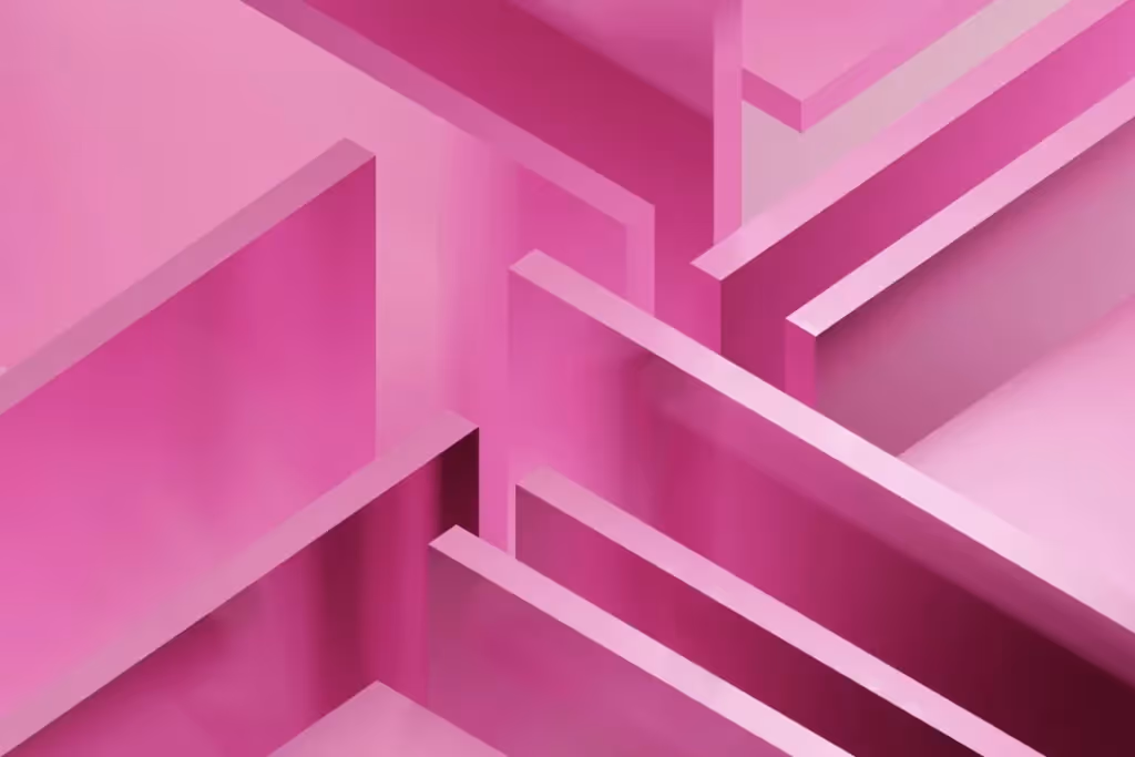 Three-dimensional pink and purple layers forming an intricate pattern.