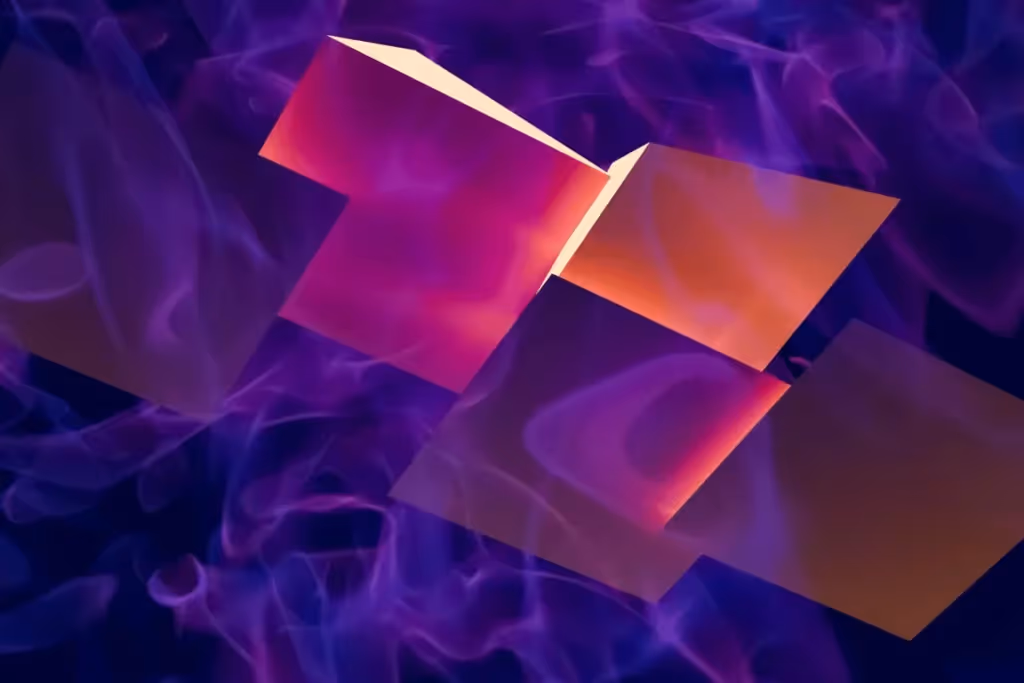 Abstract 3D cubes with purple and orange gradient.
