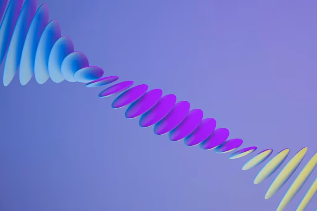 Abstract 3D spiral of colorful ellipses on a purple background.