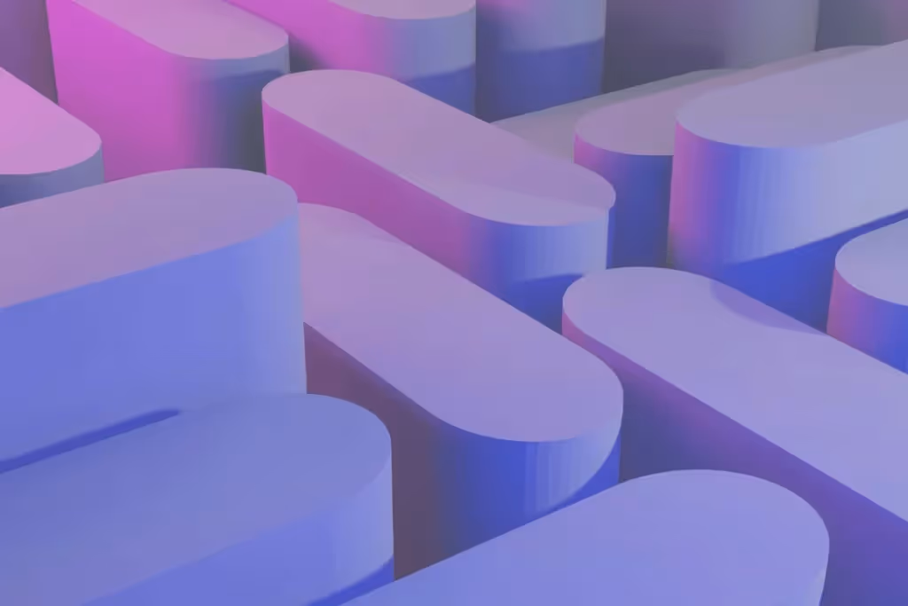 Gradient pastel cylinders arranged in a modern digital art style.