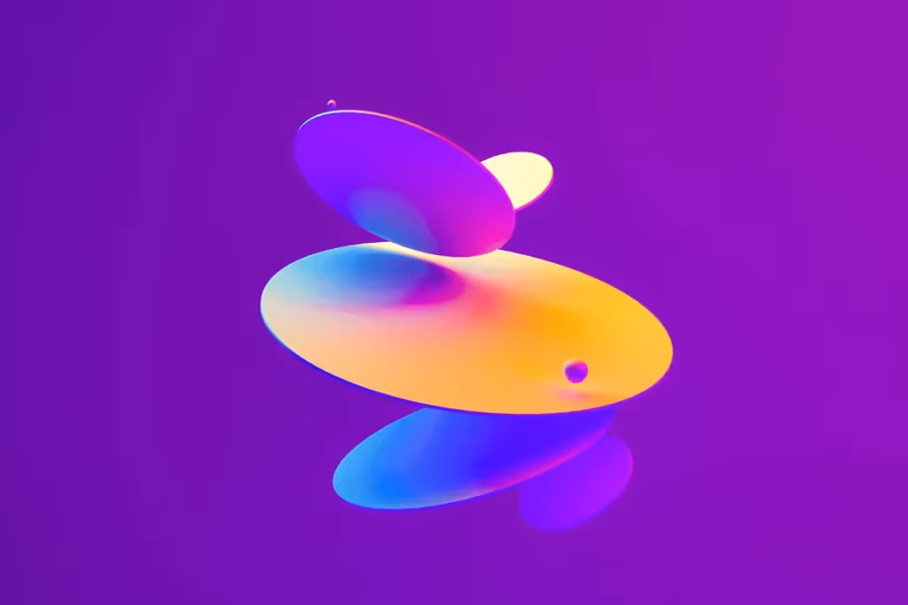 Colorful oval-like forms with rainbow lighting and shadows.