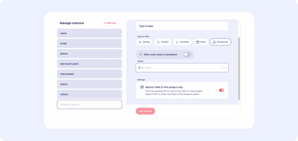 research panel customization in marvin