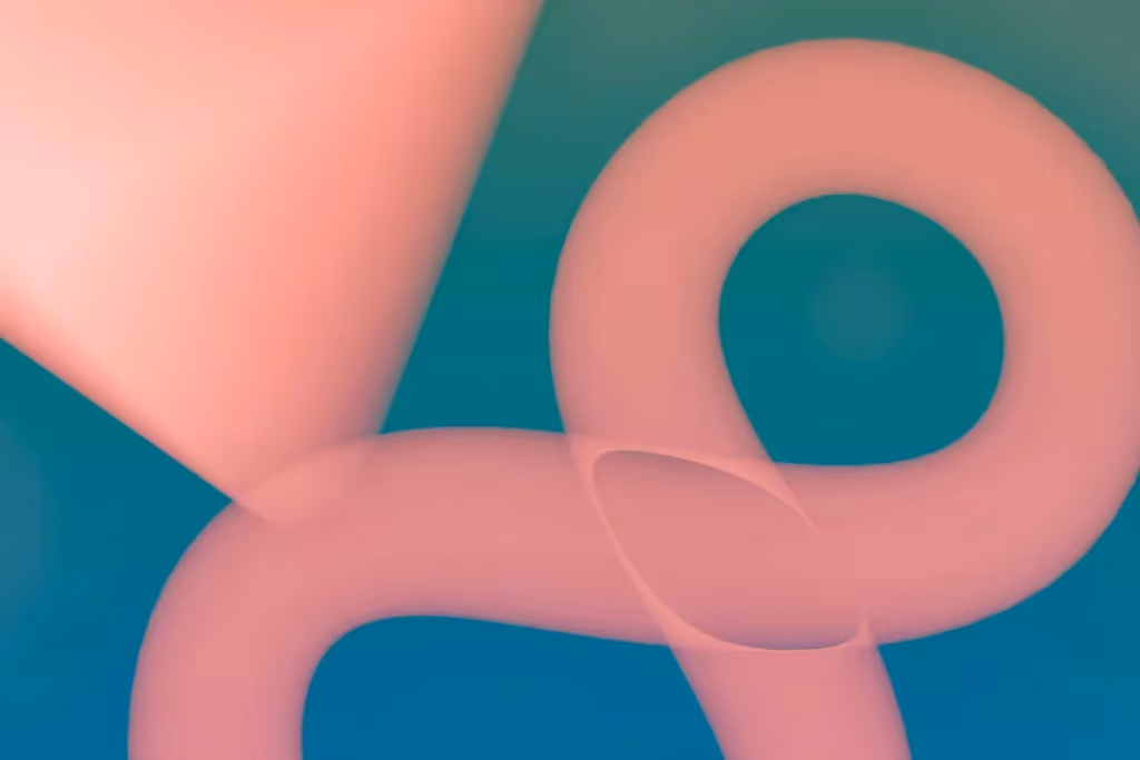 Abstract pink loop shape over teal gradient background.
