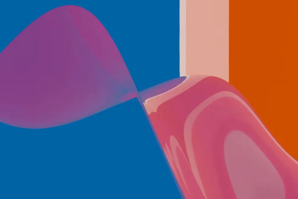 Abstract pink and purple fluid wave against a blue and orange backdrop.