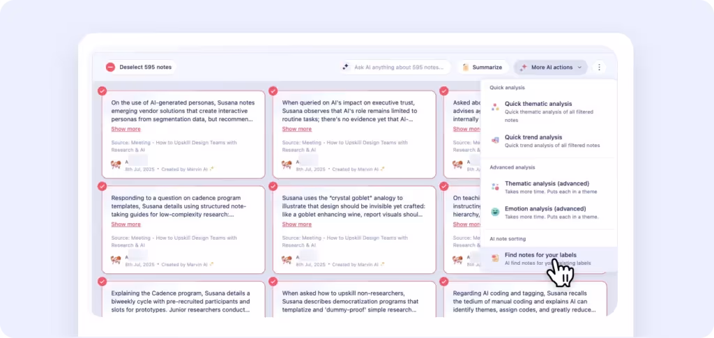 showing how to find notes for your labels with marvin ai