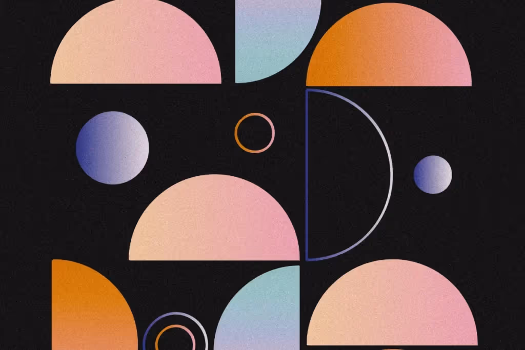 Colorful geometric shapes on a black background.