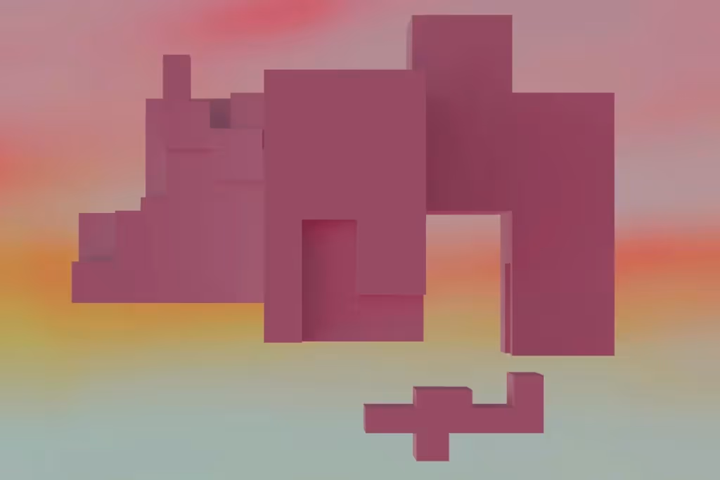 Abstract pink 3D blocks on a gradient background.
