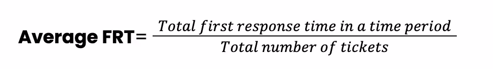 Formula for calculating customer response time, detailing frt in a time period at total number of tickets.