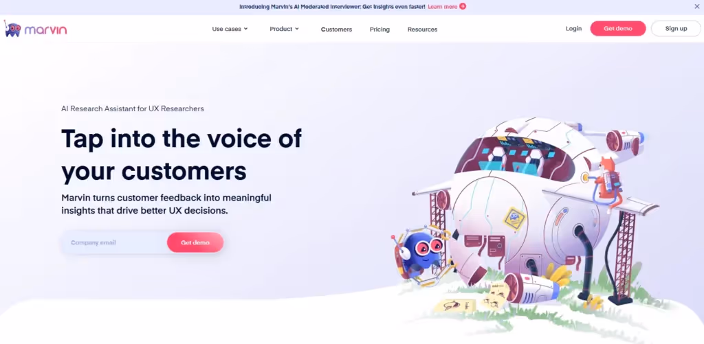 Marvin AI helps UX researchers turn feedback into insights.
