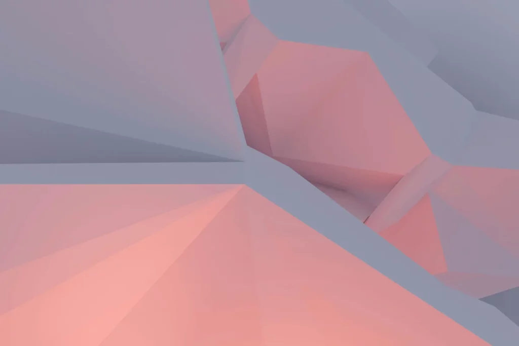Abstract geometric shapes in soft pink and gray tones create a modern and minimalistic visual depth and dimension.