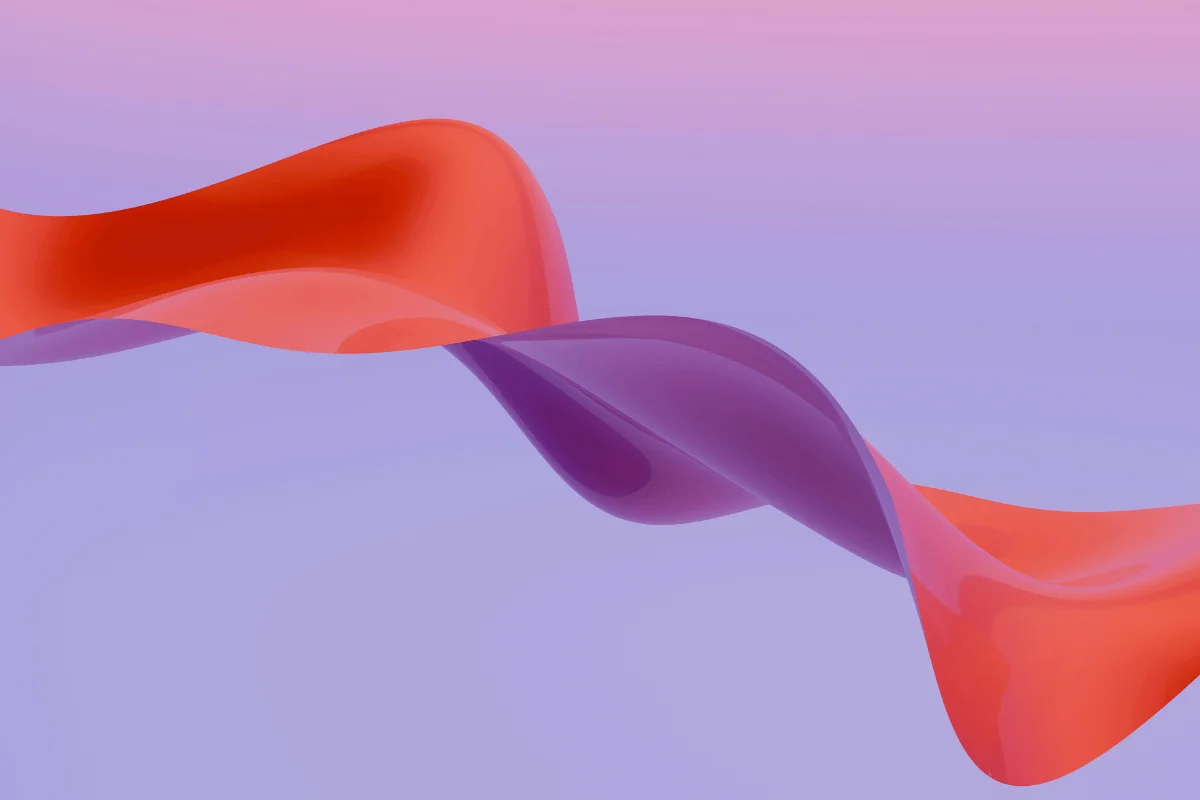 Colorful abstract wave shapes in red and purple flowing across a gradient background