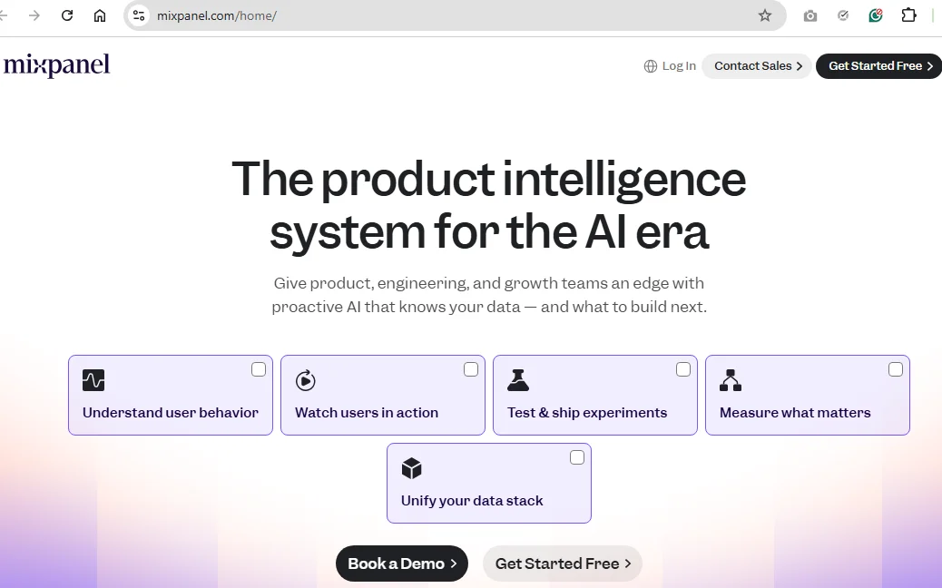 Mixpanel Homepage