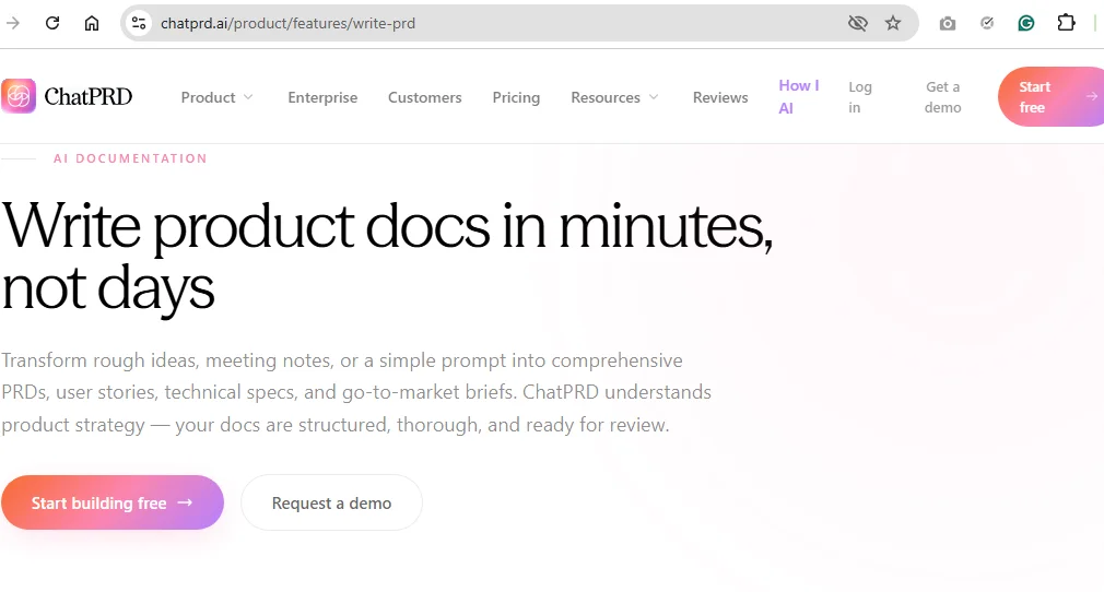 ChatPRD Homepage