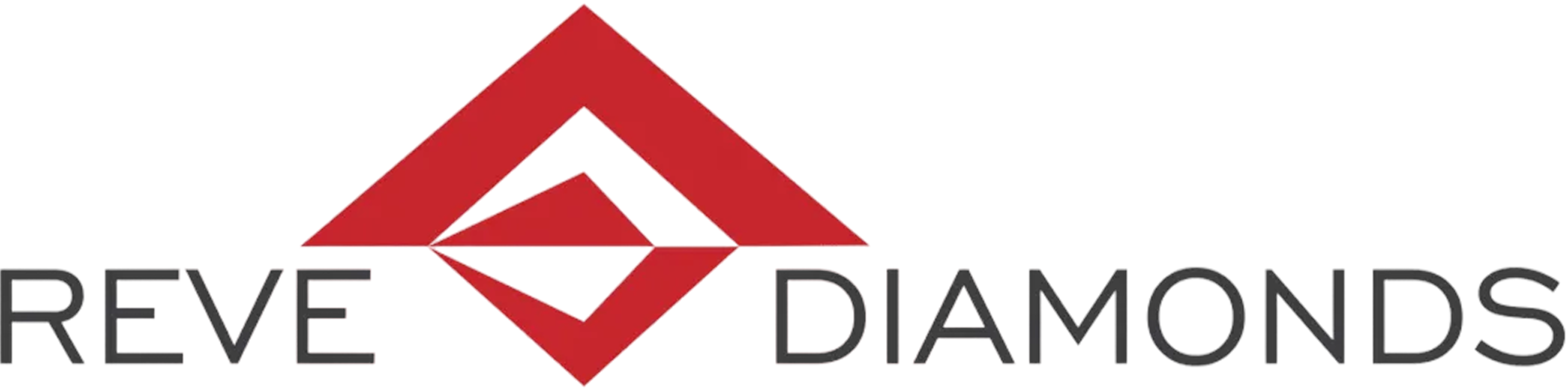 Red geometric diamond shape between the words REVE and DIAMONDS in dark gray text.