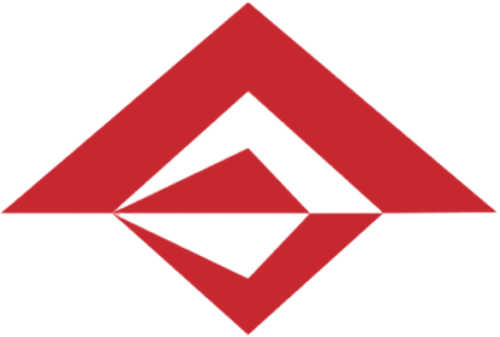 Abstract red geometric shape resembling nested diamonds or upward and downward arrows on a transparent background.