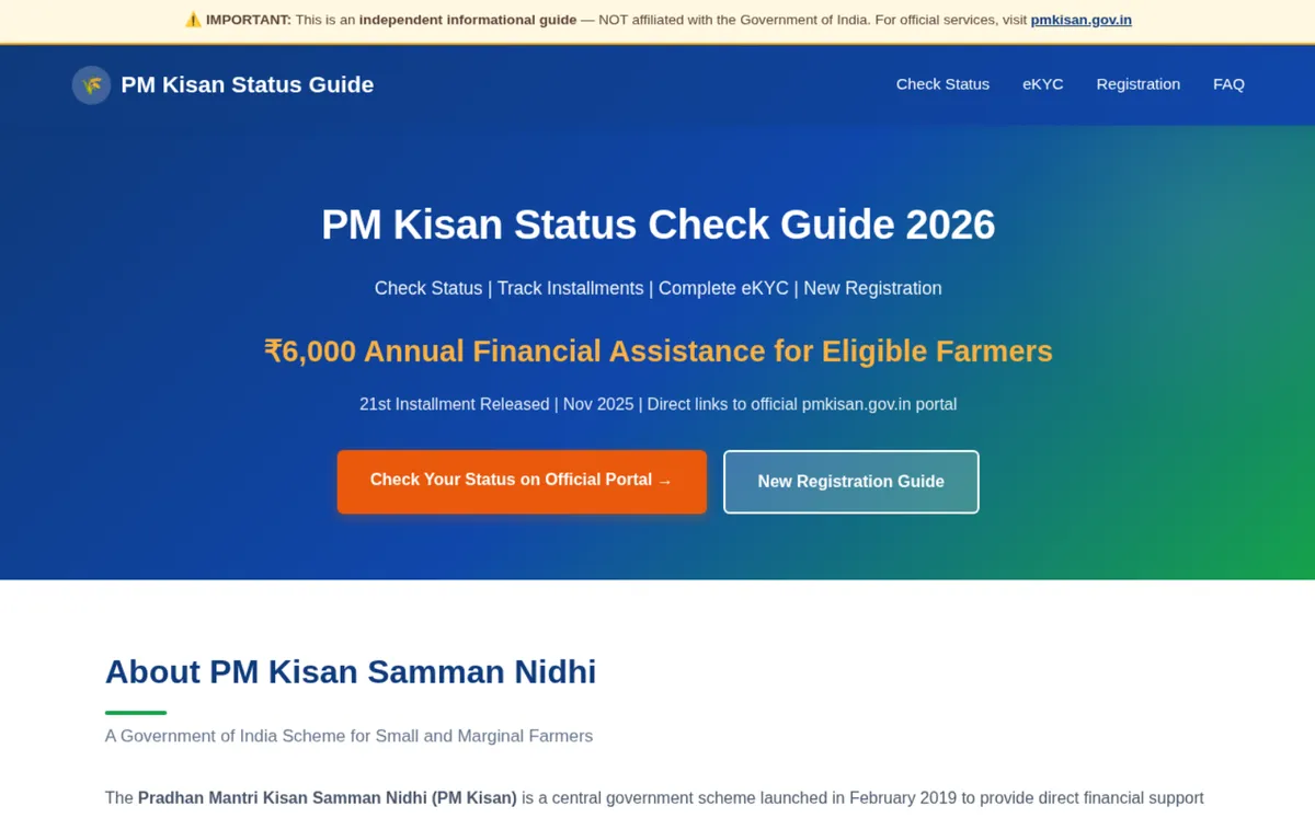 Screenshot of pmkisanstatuschecks[.]info