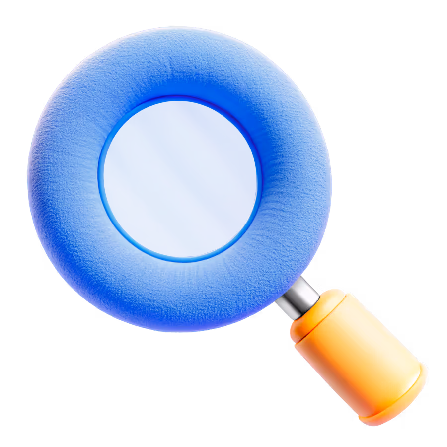Blue magnifying glass with a padded circular frame and an orange handle.