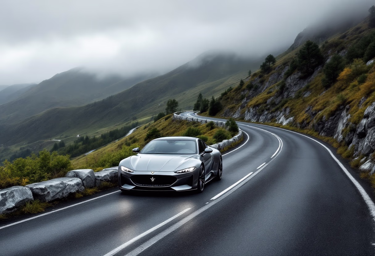[background image] image of car on a scenic road (for an automotive service)