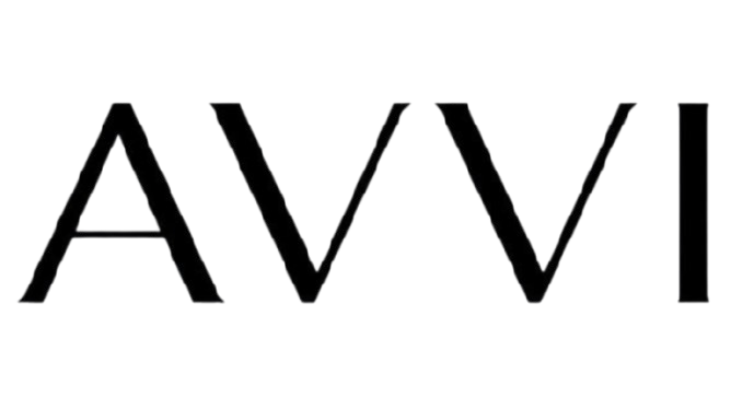 AVVI wordmark logo in black uppercase letters on a transparent background.