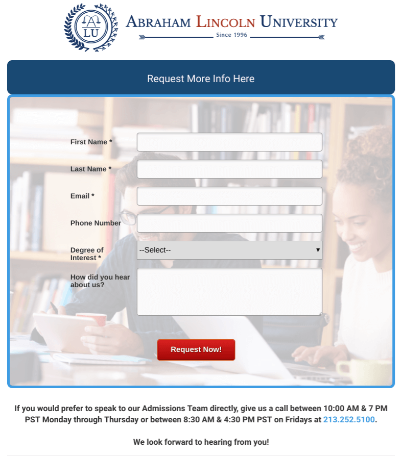 Image of a simple university registration form