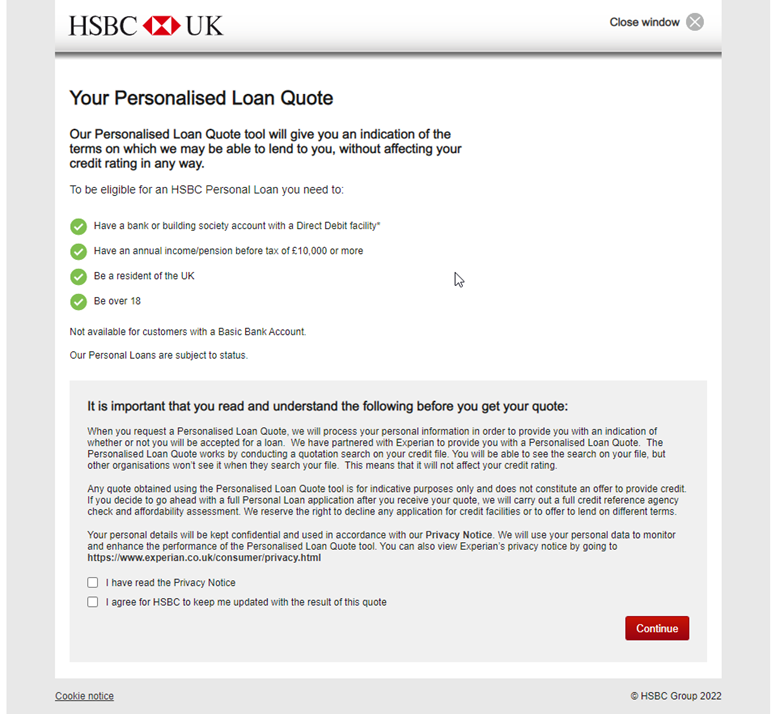 HSBC Loan Form Blurb