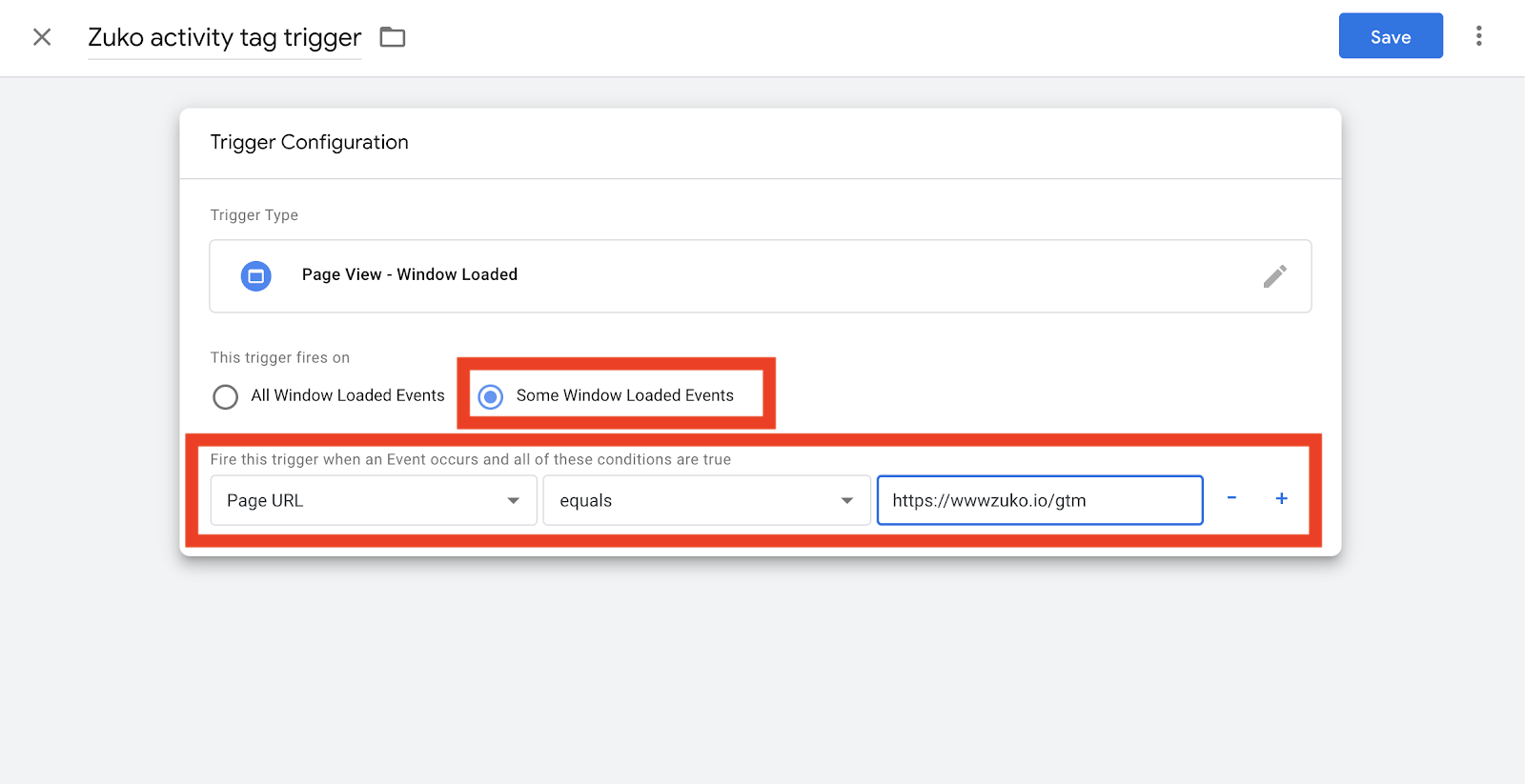 Zuko Activity Tracking Tag Trigger Configuration