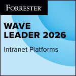 Forrester Wave Leader 2026 badge for Intranet Platforms with blue gradient background.