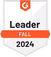 G2 Leader badge for Fall 2024 with red and white design.
