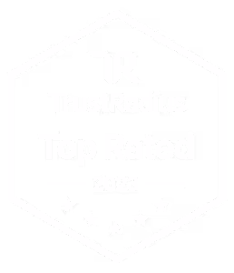 TrustRadius Top Rated 2023 badge with five stars inside a hexagon outline.