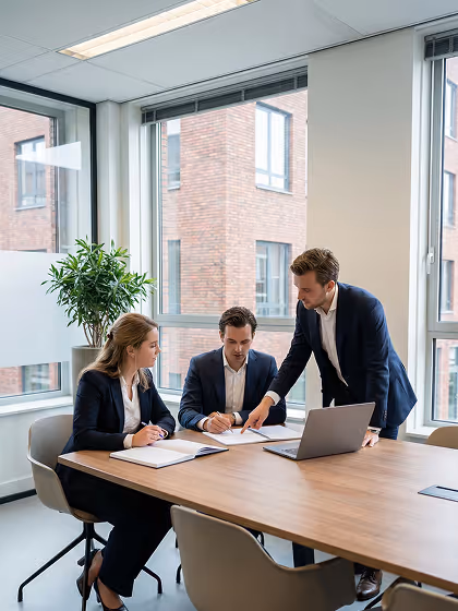 Een uitzendburea met 3 personen in de vergadering