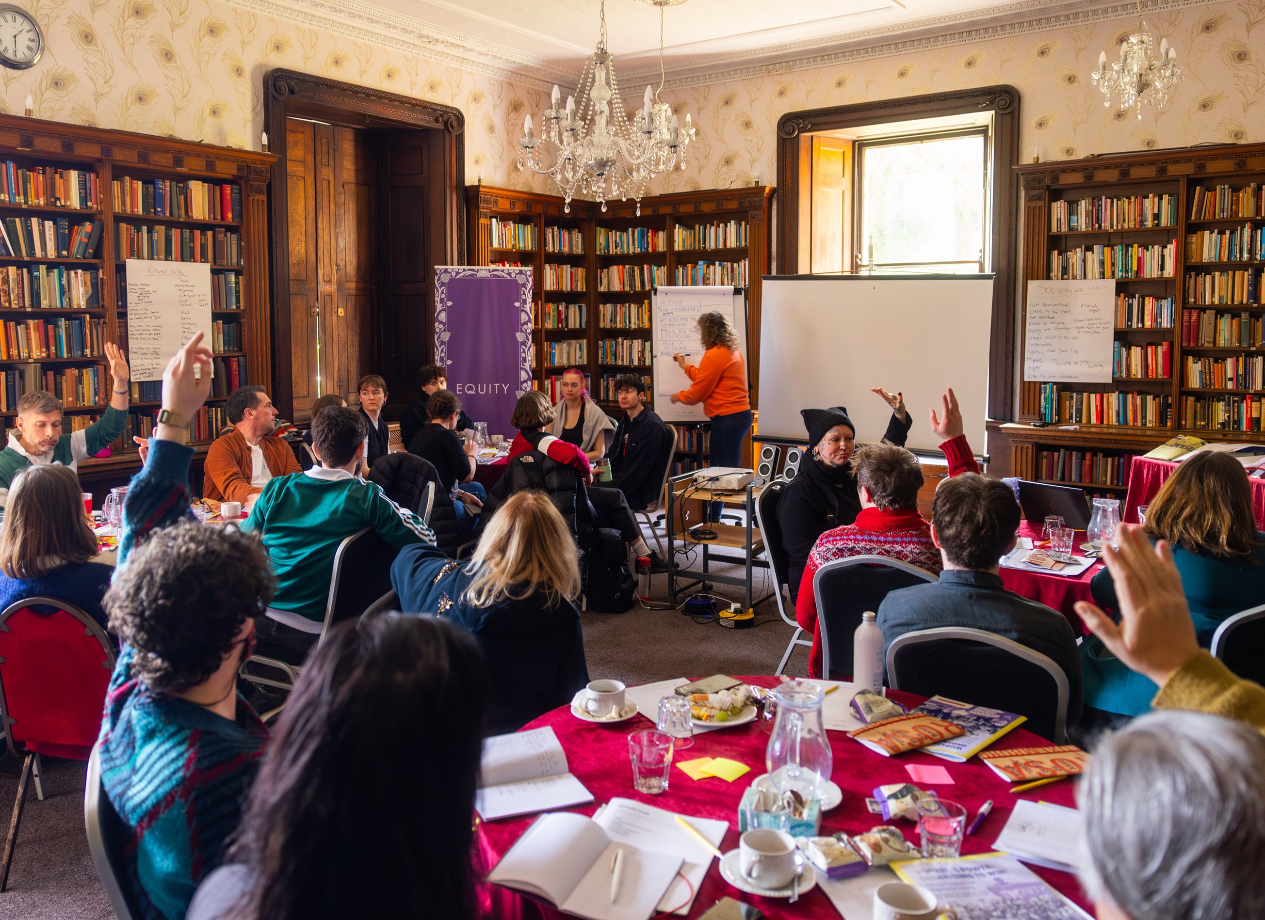 Equity Trade Union members discuss workers rights at Centre for Popular Education course in Worsley Hall, Sheffield