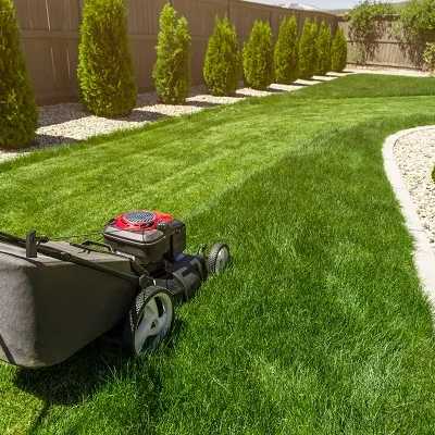 Riding lawn mower cutting grass.