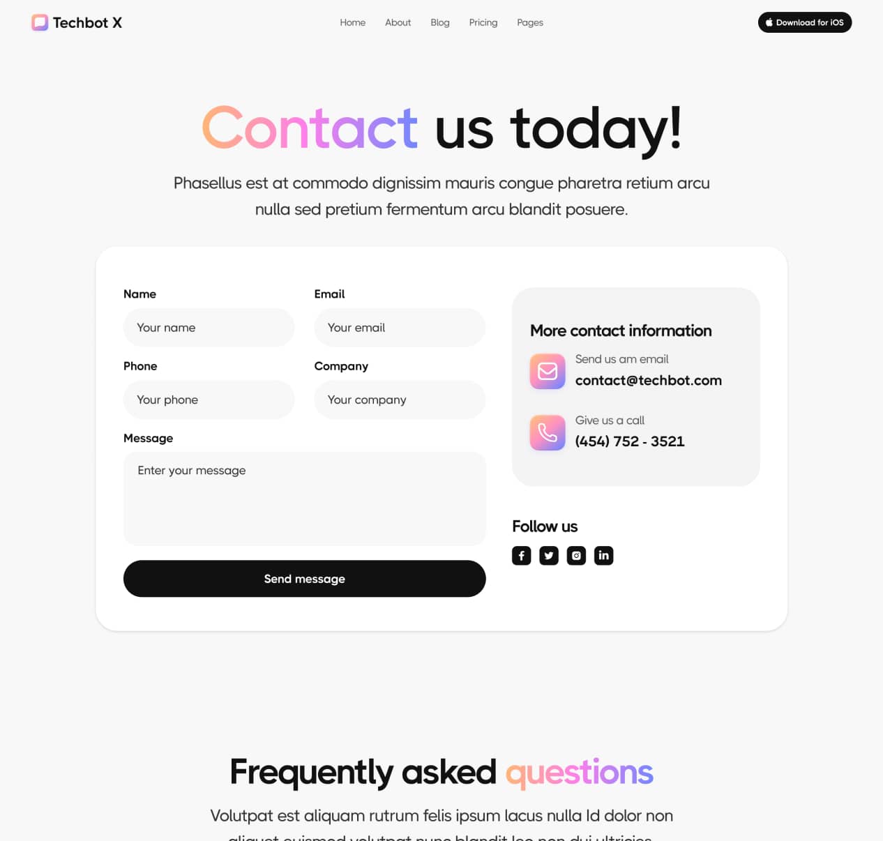 Techbot X - Contact V2 Page - AI App Webflow Template